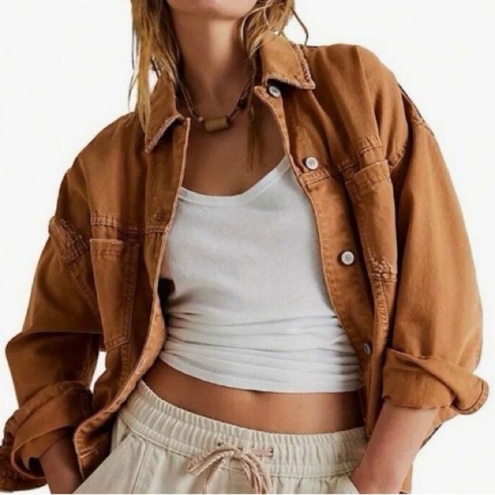 Cupshe NWT XL RUST Oversized lightweight denim hi/low Button-Front Jacket